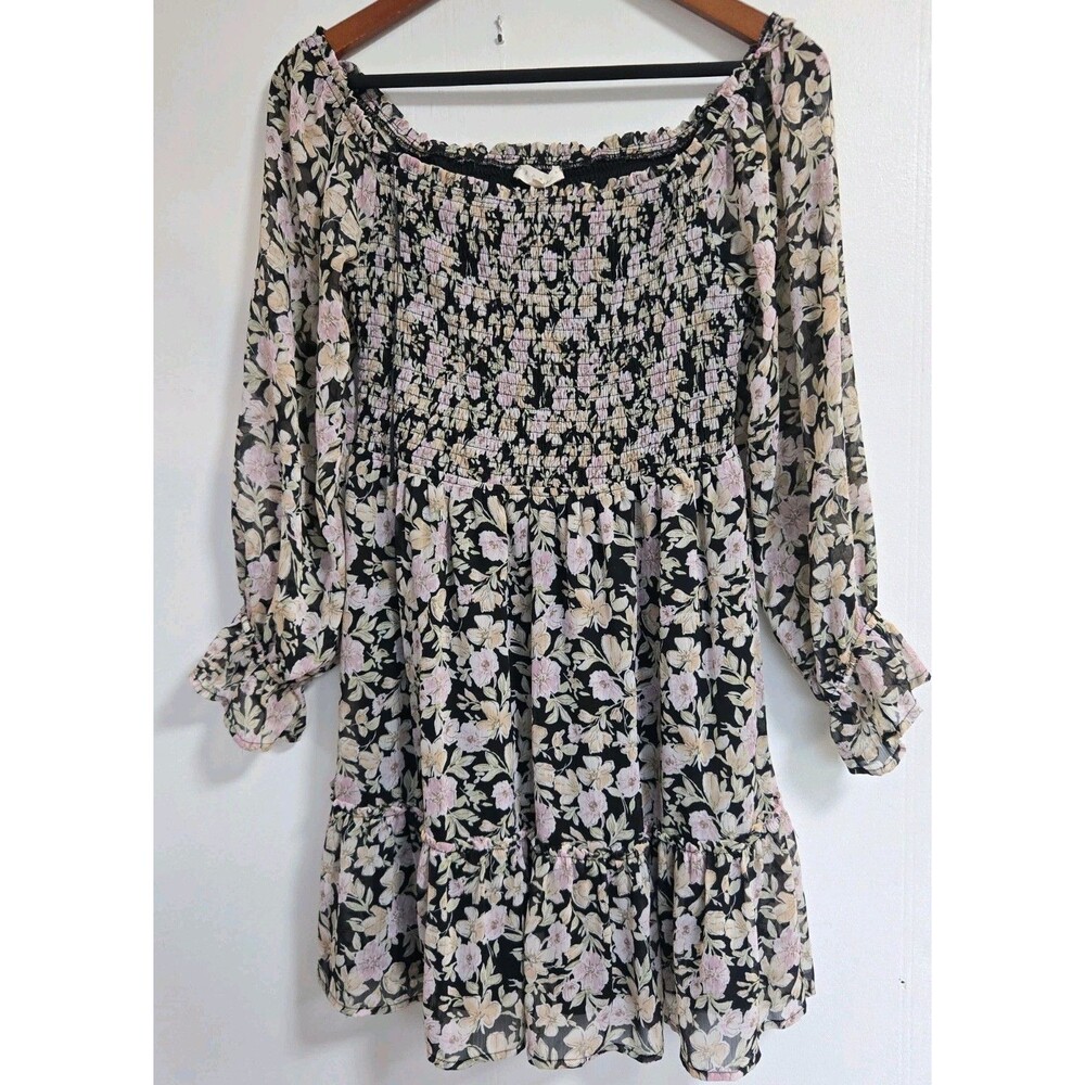 Promesa Dress‎ Womens M Floral Peasant Tiered Maxi Midi Cottagecore Boho Flower
